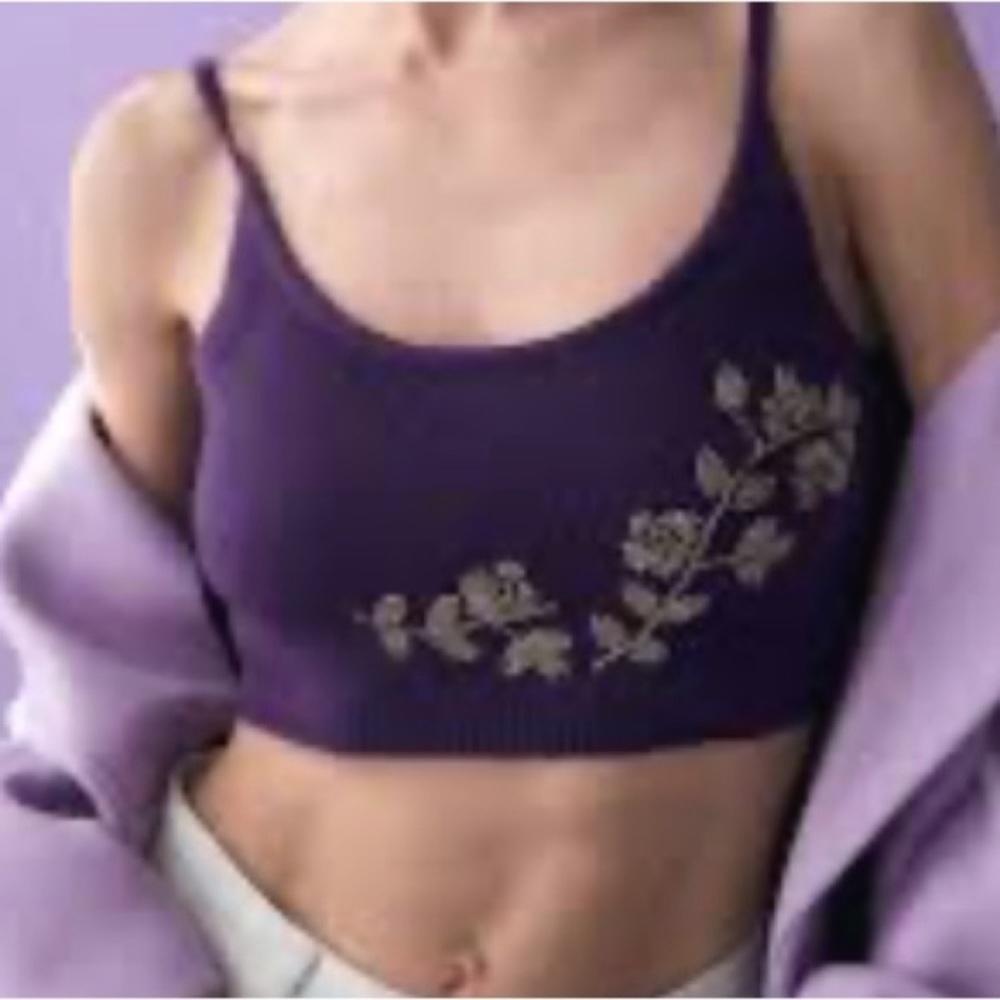 Zara beaded knit crop top wool blend purple size medium new